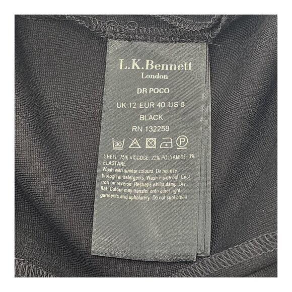 LK BENNETT Sheath Dress Black Short Sleeve Draped Ruched Stretch - Picture 5 of 6